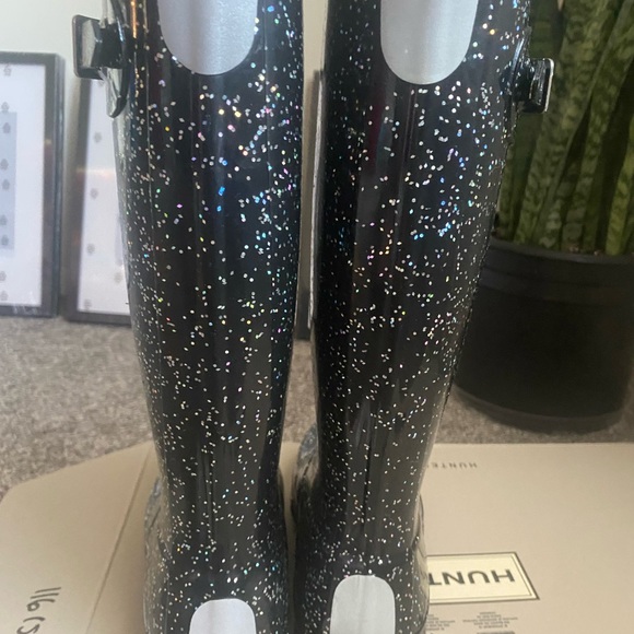 HUNTER ORIGINAL KIDS GIANT BLACK GLITTER BOOTS - Picture 5 of 6